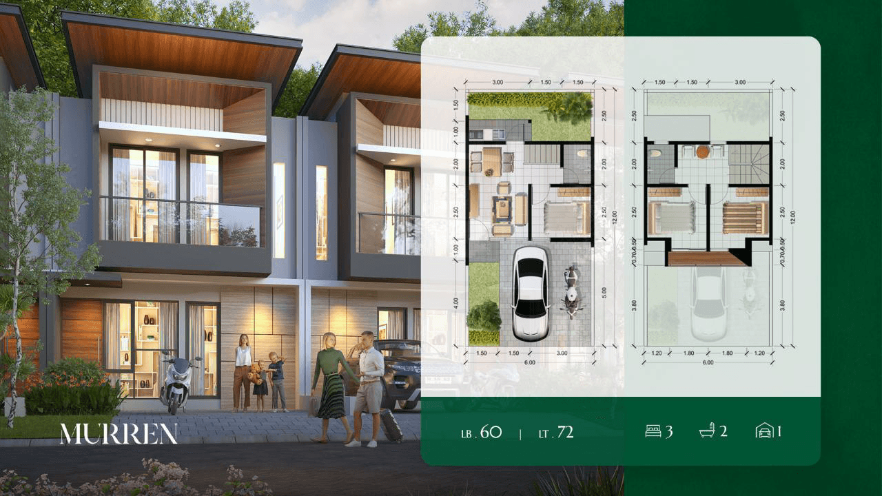 Denah Rumah Tipe Murren - 60 m² di Safira Gold Mansion